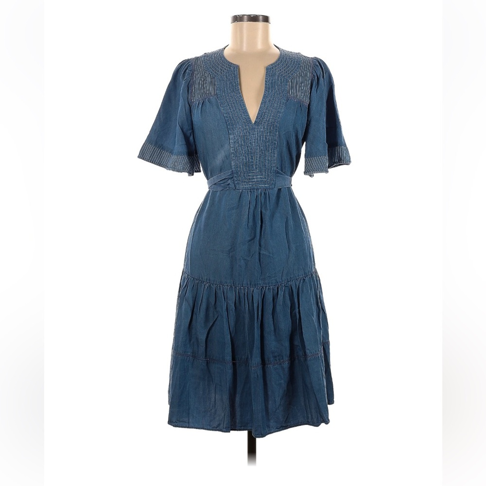 Kate Spade ♠️ Blue Chambray Tie back Tiered Ruffled Midi Dress